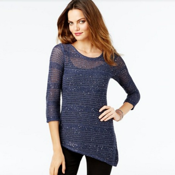 💎🔹INC 🔹💎 Metallic Asymmetrical Hem sweater NWT - Picture 1 of 2